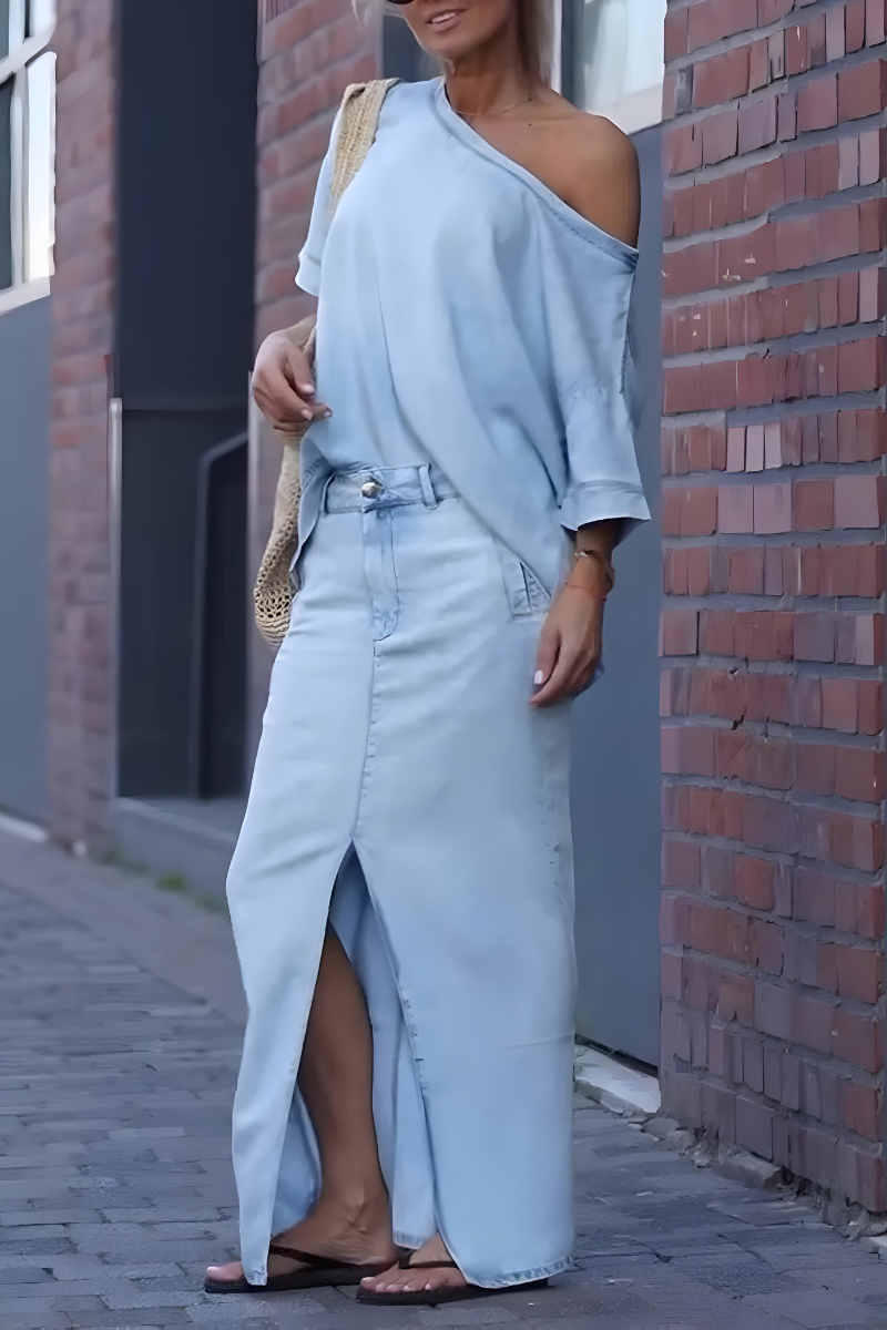 Milou™ | Dame-top med diagonal skulder og lang delt nederdel