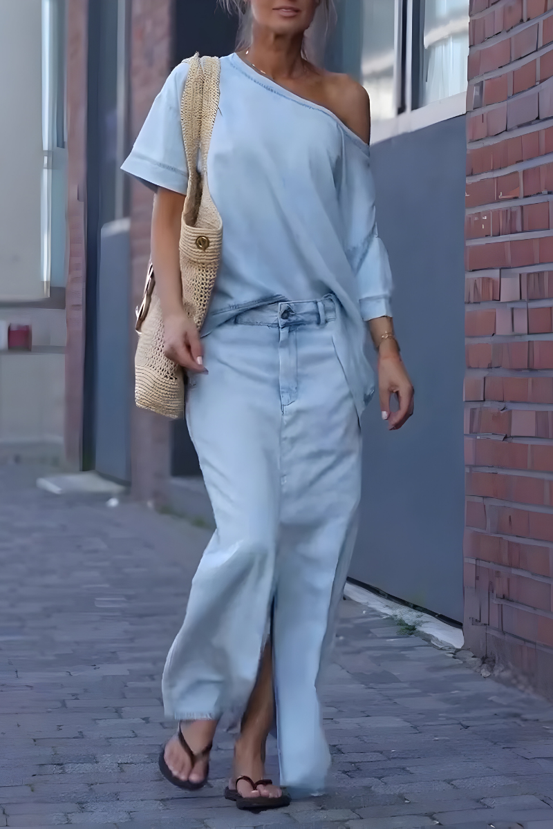 Milou™ | Dame-top med diagonal skulder og lang delt nederdel