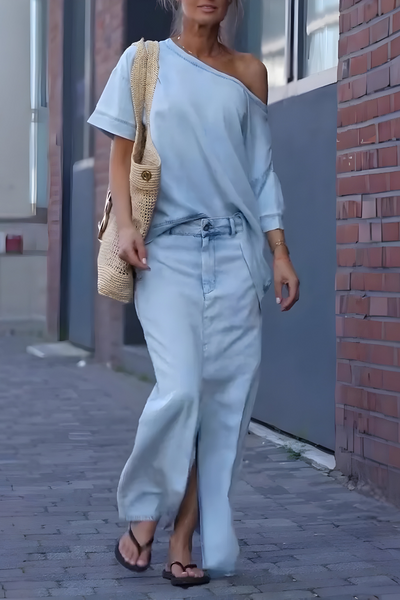 Milou™ | Dame-top med diagonal skulder og lang delt nederdel