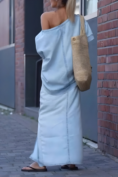 Milou™ | Dame-top med diagonal skulder og lang delt nederdel