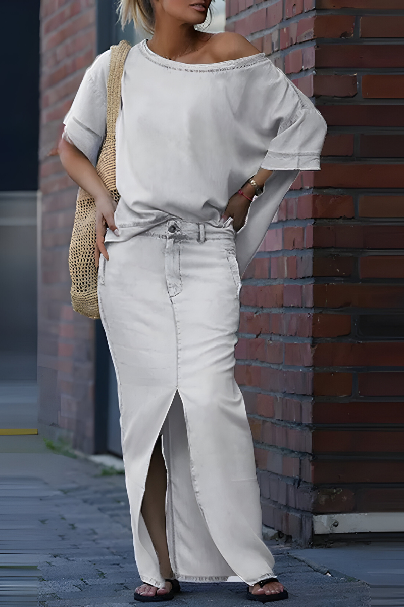 Milou™ | Dame-top med diagonal skulder og lang delt nederdel