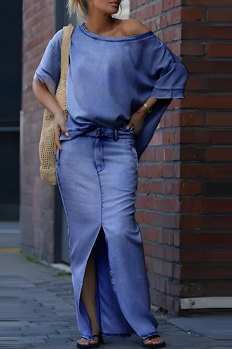 Milou™ | Dame-top med diagonal skulder og lang delt nederdel