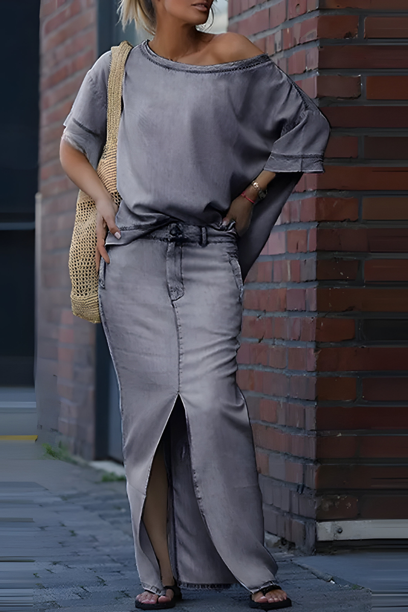 Milou™ | Dame-top med diagonal skulder og lang delt nederdel