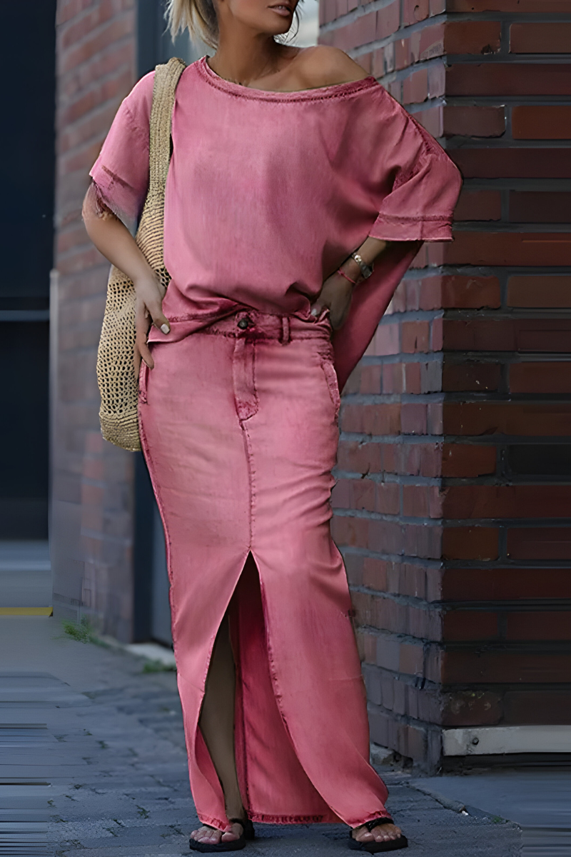 Milou™ | Dame-top med diagonal skulder og lang delt nederdel