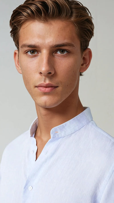 Linned Bandkrave Skjorte Lysblå