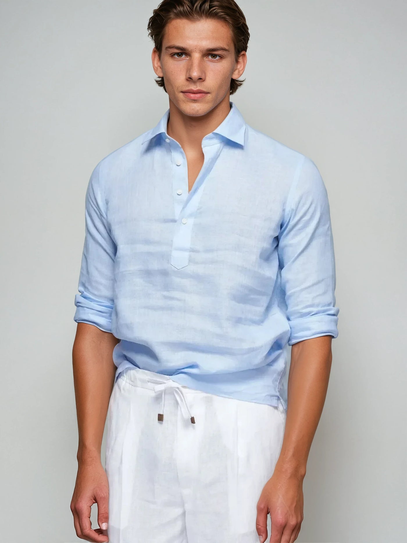 Linned Pop-over Skjorte - Lysblå